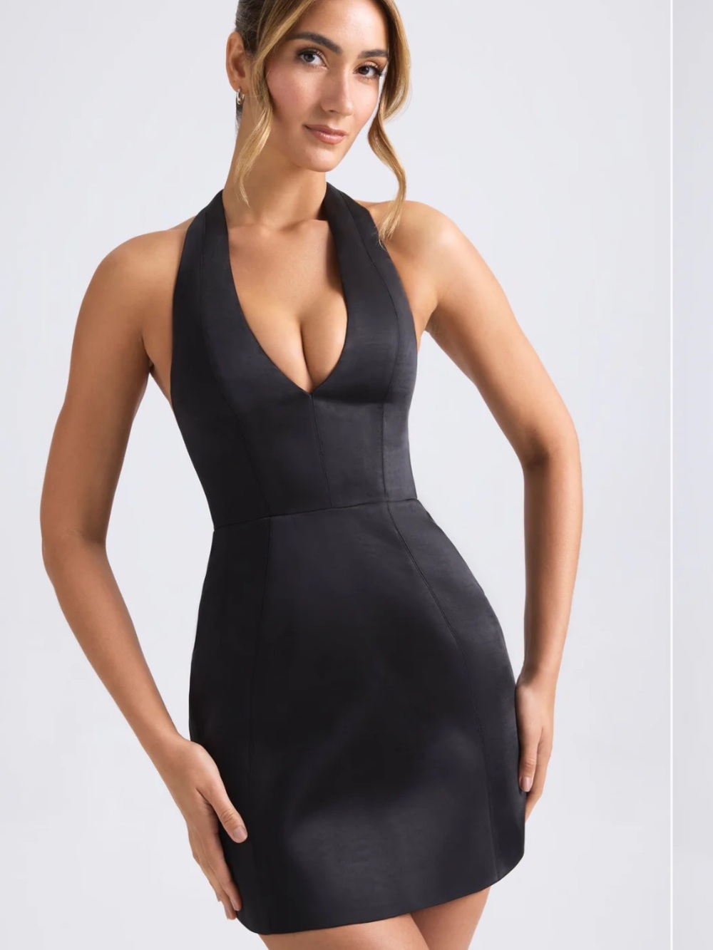 Oh Polly Black Halter Plunge Mini Dress